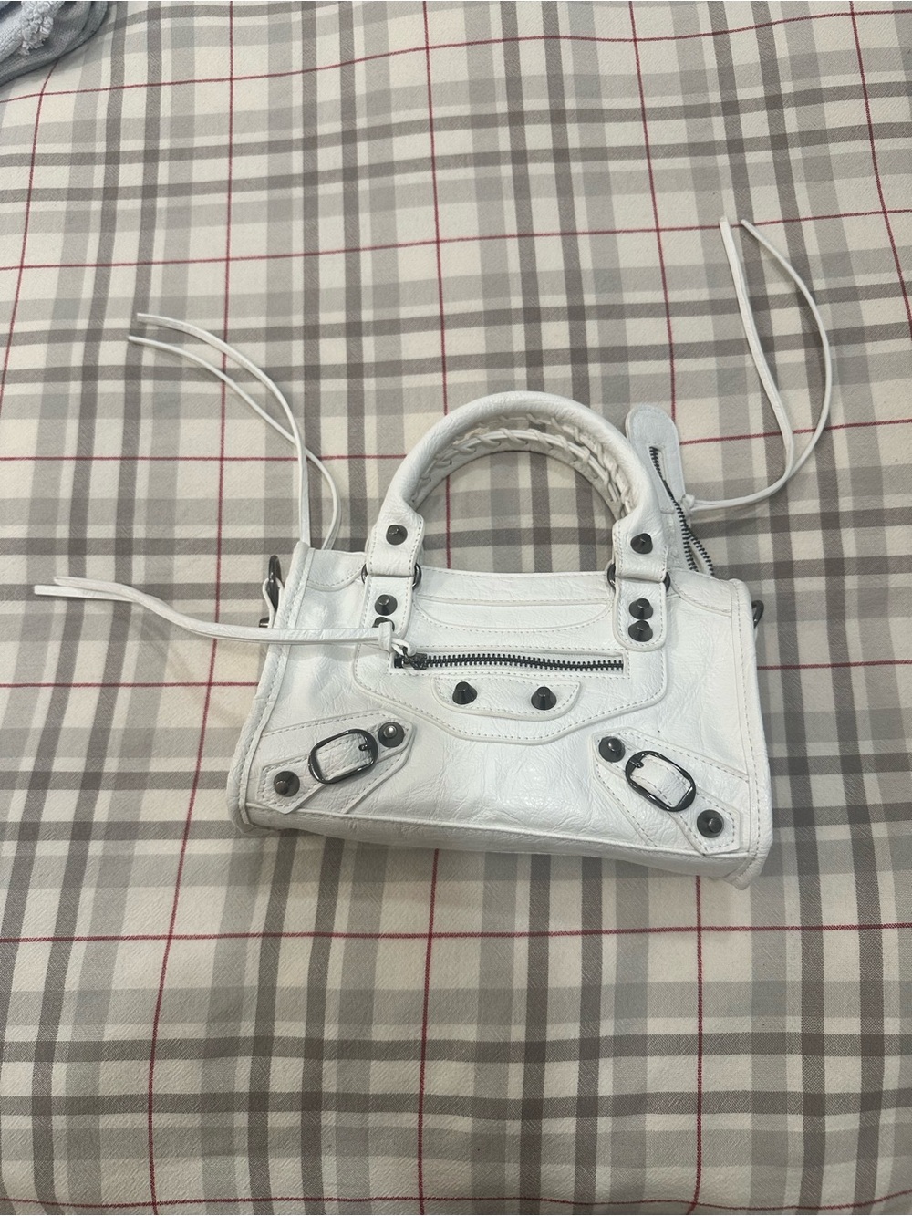 White Leather Top-Handle Mini Bag